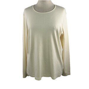Lauren Ralph Lauren Sz 1X Cream Long Sleeve Top Embroidered Logo Tee Stretch